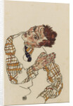 Self-portrait with checkered shirt, 1917 by Egon Schiele