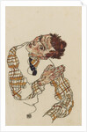 Self-portrait with checkered shirt, 1917 by Egon Schiele