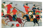 Ghenghis Khan in combat. Miniature from Jami al-tawarikh (Universal History), ca 1430 by Anonymous