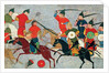 Ghenghis Khan in combat. Miniature from Jami al-tawarikh (Universal History), ca 1430 by Anonymous