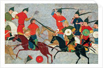 Ghenghis Khan in combat. Miniature from Jami al-tawarikh (Universal History), ca 1430 by Anonymous