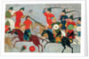 Ghenghis Khan in combat. Miniature from Jami al-tawarikh (Universal History), ca 1430 by Anonymous