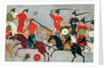 Ghenghis Khan in combat. Miniature from Jami al-tawarikh (Universal History), ca 1430 by Anonymous