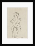 Seated female nude, arms and legs crossed, 1918 by Egon Schiele