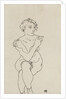 Seated female nude, arms and legs crossed, 1918 by Egon Schiele
