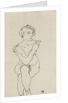 Seated female nude, arms and legs crossed, 1918 by Egon Schiele