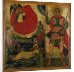 The Prophet Elijah and the Fiery Chariot. Saint Demetrius of Thessaloniki, Mid of 16th century by Russian icon