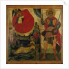 The Prophet Elijah and the Fiery Chariot. Saint Demetrius of Thessaloniki, Mid of 16th century by Russian icon