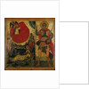 The Prophet Elijah and the Fiery Chariot. Saint Demetrius of Thessaloniki, Mid of 16th century by Russian icon