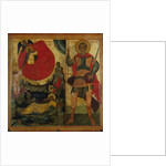 The Prophet Elijah and the Fiery Chariot. Saint Demetrius of Thessaloniki, Mid of 16th century by Russian icon
