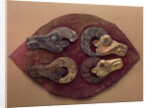 Fragment of a Felt Covering for a Saddle, with Mouflons Heads, 6th century BC by Pazyryk Burial Mounds Ancient Altaian