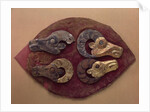 Fragment of a Felt Covering for a Saddle, with Mouflons Heads, 6th century BC by Pazyryk Burial Mounds Ancient Altaian