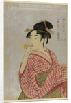 Young Woman Blowing a Glass Pipe (poppin), from the series Ten Types in the Physiognomic Study of Wo by Kitagawa Utamaro