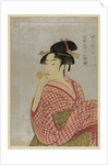 Young Woman Blowing a Glass Pipe (poppin), from the series Ten Types in the Physiognomic Study of Wo by Kitagawa Utamaro