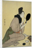Bijin-ga. Girl applying makeup to her lips by Kitagawa Utamaro