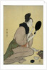 Bijin-ga. Girl applying makeup to her lips by Kitagawa Utamaro