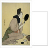 Bijin-ga. Girl applying makeup to her lips by Kitagawa Utamaro