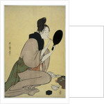 Bijin-ga. Girl applying makeup to her lips by Kitagawa Utamaro