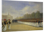Parade of the Pavlovsky Guard Regiment on the Field of Mars in Saint Petersburg, 1830s by Adolphe Ladurner