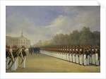 Parade of the Pavlovsky Guard Regiment on the Field of Mars in Saint Petersburg, 1830s by Adolphe Ladurner