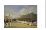 Parade of the Pavlovsky Guard Regiment on the Field of Mars in Saint Petersburg, 1830s by Adolphe Ladurner