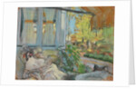 Madame Hessel reading on Cézannes enclosed terrace by Anonymous