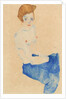 Sitting young woman, half nude with blue skirt (Wally Neuzil) by Anonymous