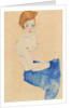 Sitting young woman, half nude with blue skirt (Wally Neuzil) by Anonymous
