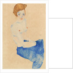 Sitting young woman, half nude with blue skirt (Wally Neuzil) by Anonymous