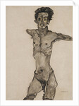 Nude Self-Portrait in Gray with Open Mouth by Anonymous