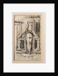 Callipyga. Lady with raised skirts, standing in front of a dressing table with phallic supports by Anonymous