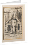 Callipyga. Lady with raised skirts, standing in front of a dressing table with phallic supports by Anonymous