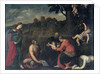The Holy Family with Saints Jerome, Catherine of Alexandria and angels by Anonymous