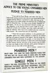 Recruitment Poster The Prime Minister's Advise to the Young Unmarried Men and Pledge to Married Men by Anonymous