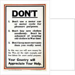 WW1 Poster appealing to the public to support the war effort by being frugal, 1917 by Anonymous
