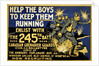 Canadian Army Recruitment Poster Help the Boys Keep them Running, 1914-1918 by Anonymous