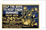 Canadian Army Recruitment Poster Help the Boys Keep them Running, 1914-1918 by Anonymous