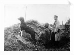 German Officer with his dog in the trenches, c.1914 by Anonymous