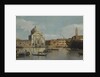 Venice, a view of the Churches of the Redentore and San Giacomo, with a moored Man-of-war, gondolas by Anonymous