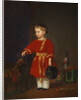 Portrait of a boy in a red dress with military toys by Anonymous