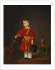 Portrait of a boy in a red dress with military toys by Anonymous