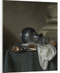 Still Life with a Pewter Jug, a glass of ale, a salt cellar and a bread roll by Anonymous