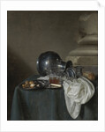 Still Life with a Pewter Jug, a glass of ale, a salt cellar and a bread roll by Anonymous