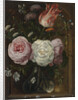 Flower still life with a tulip and roses in a glass vase by Anonymous