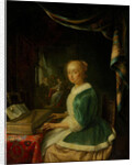 A young lady playing a clavichord by Anonymous