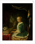 A young lady playing a clavichord by Anonymous
