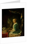 A young lady playing a clavichord by Anonymous
