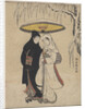 Young Lovers Walking Together under an Umbrella in a Snow Storm by Anonymous