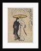 Young Lovers Walking Together under an Umbrella in a Snow Storm by Anonymous