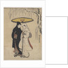 Young Lovers Walking Together under an Umbrella in a Snow Storm by Anonymous